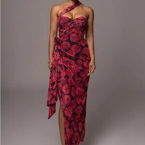 One-Shoulder Pink Floral Dress